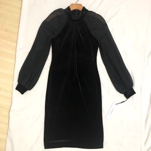 Calvin Klein Velvet Illusion-Sleeve Sheath Dress